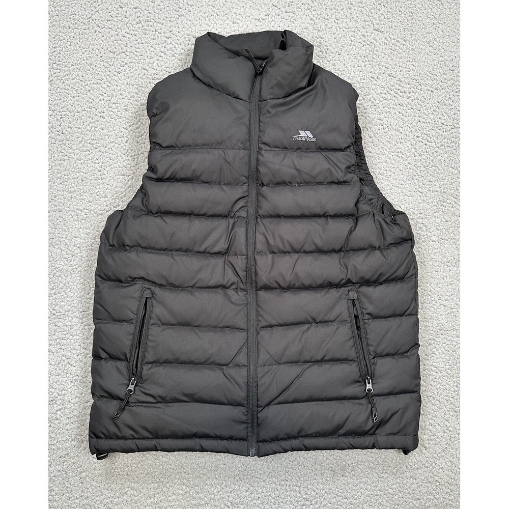 Trespass Down Puffer Vest Men's Small Black Full Zip Technical Performance TP50